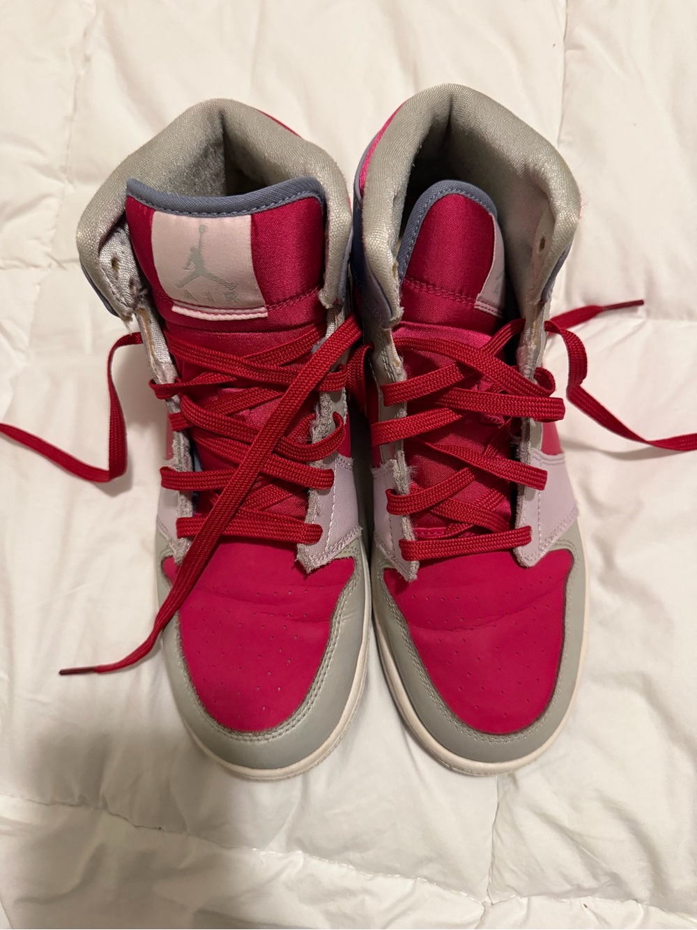 Jordan Women's High-Top Sneakers in Hot Pink and Light Gray
